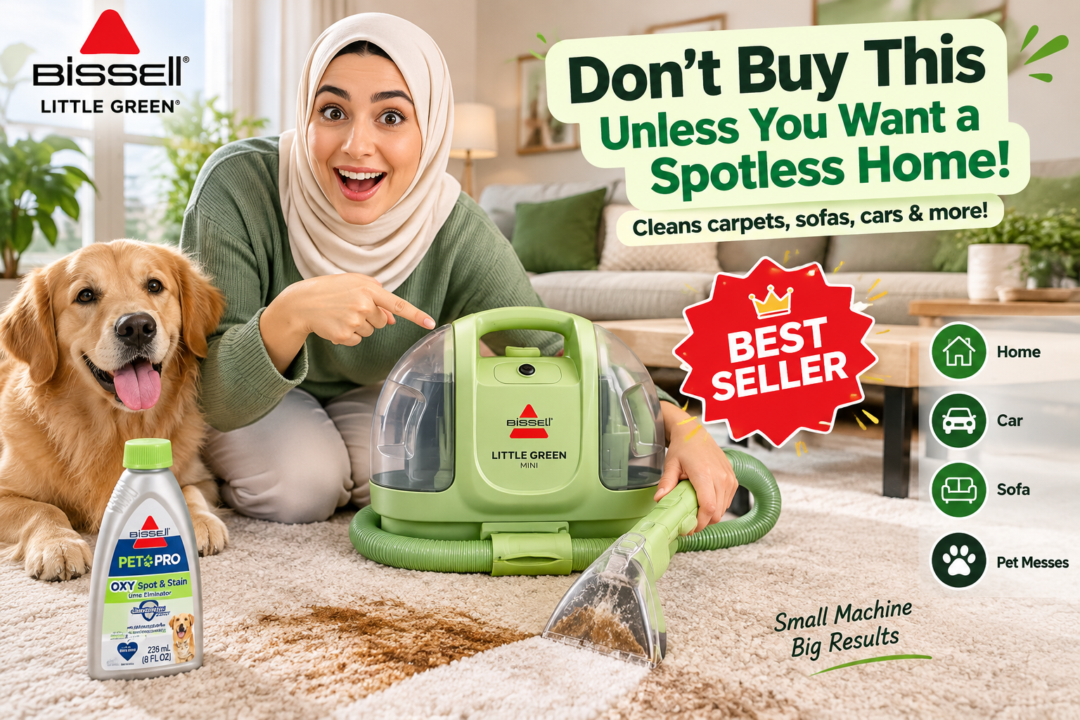 BISSELL Little Green Mini Portable Carpet Cleaner, 4075
