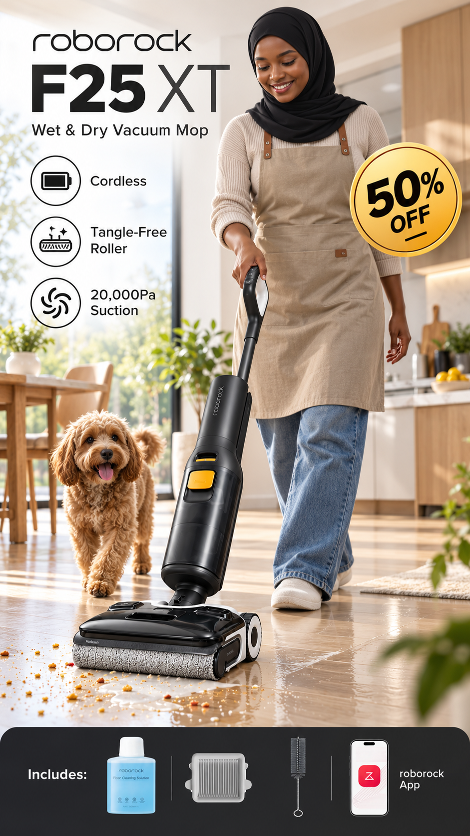 roborock F25 XT Wet Dry Vacuum Mop, Cordless Vacuum Cleaner, APP Control