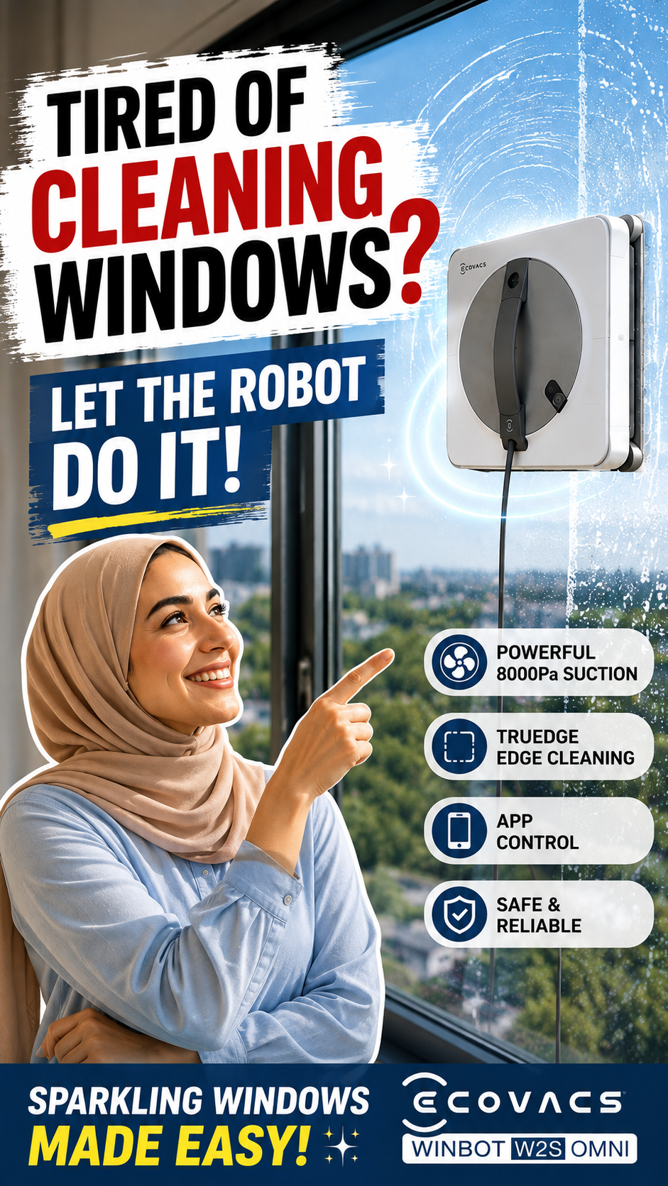 ECOVACS WINBOT W2S Omni Window Cleaning Robot with 6-in-1 Multifunction Station and TruEdge Precision
