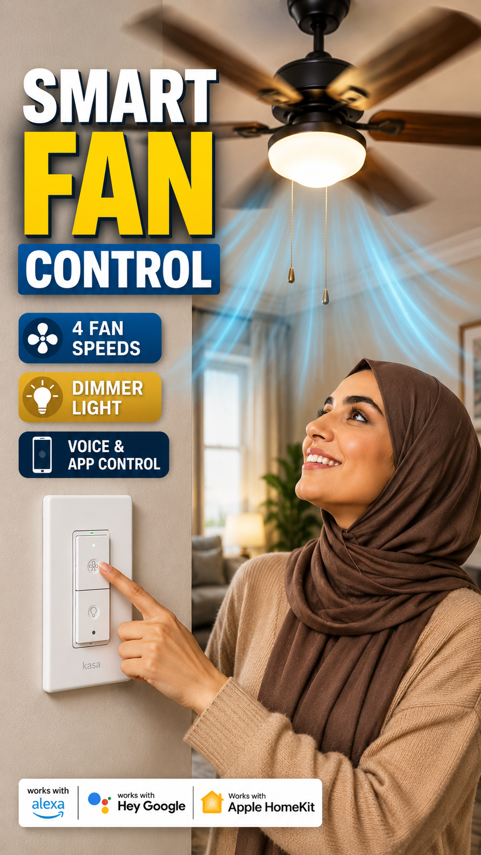Kasa Smart Ceiling Fan Control & Dimmer Switch KS240, Works with Apple HomeKit, Alexa & Google Home
