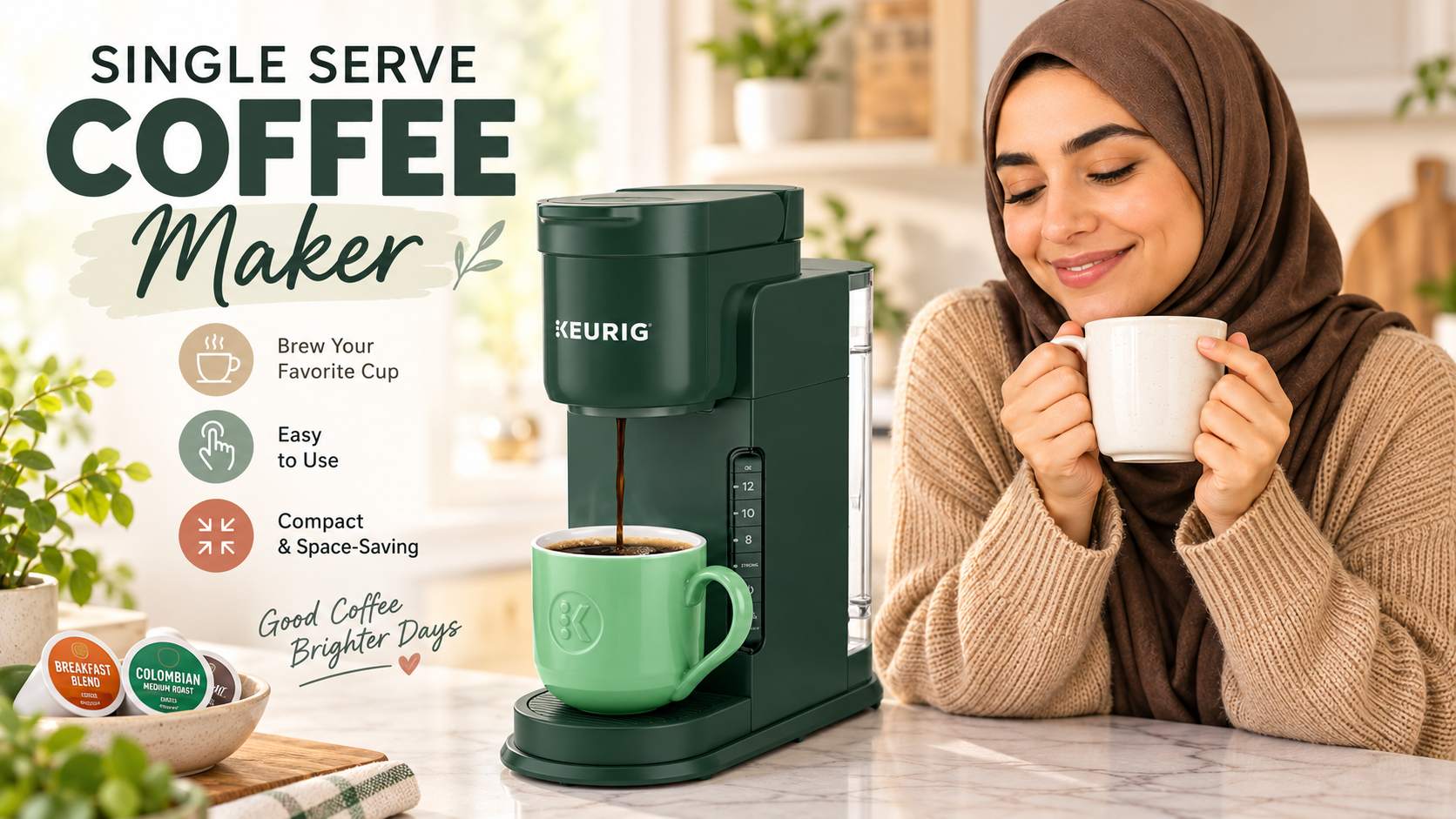 Keurig K-Express Single Serve K-Cup Pod Coffee Maker, 3 Brew Sizes, Evergreen